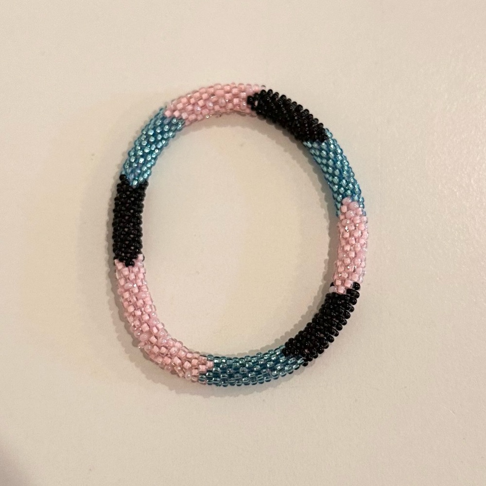 Lily and Laura Pink Teal and Black Beaded Bracelet